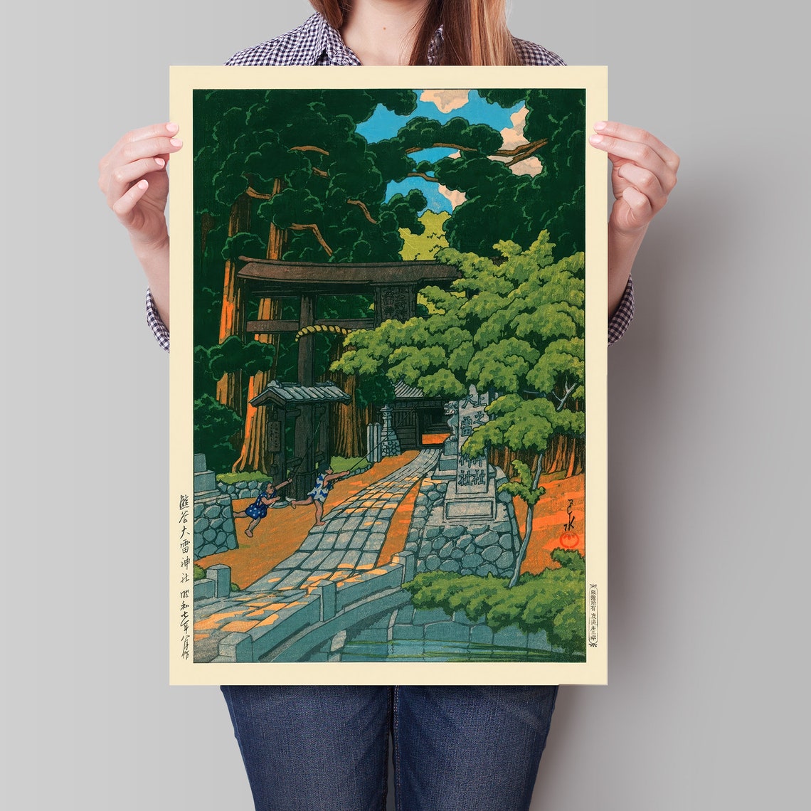 Japanese Torii Gate Forest Path Vintage Woodblock Style Poster - Image 4