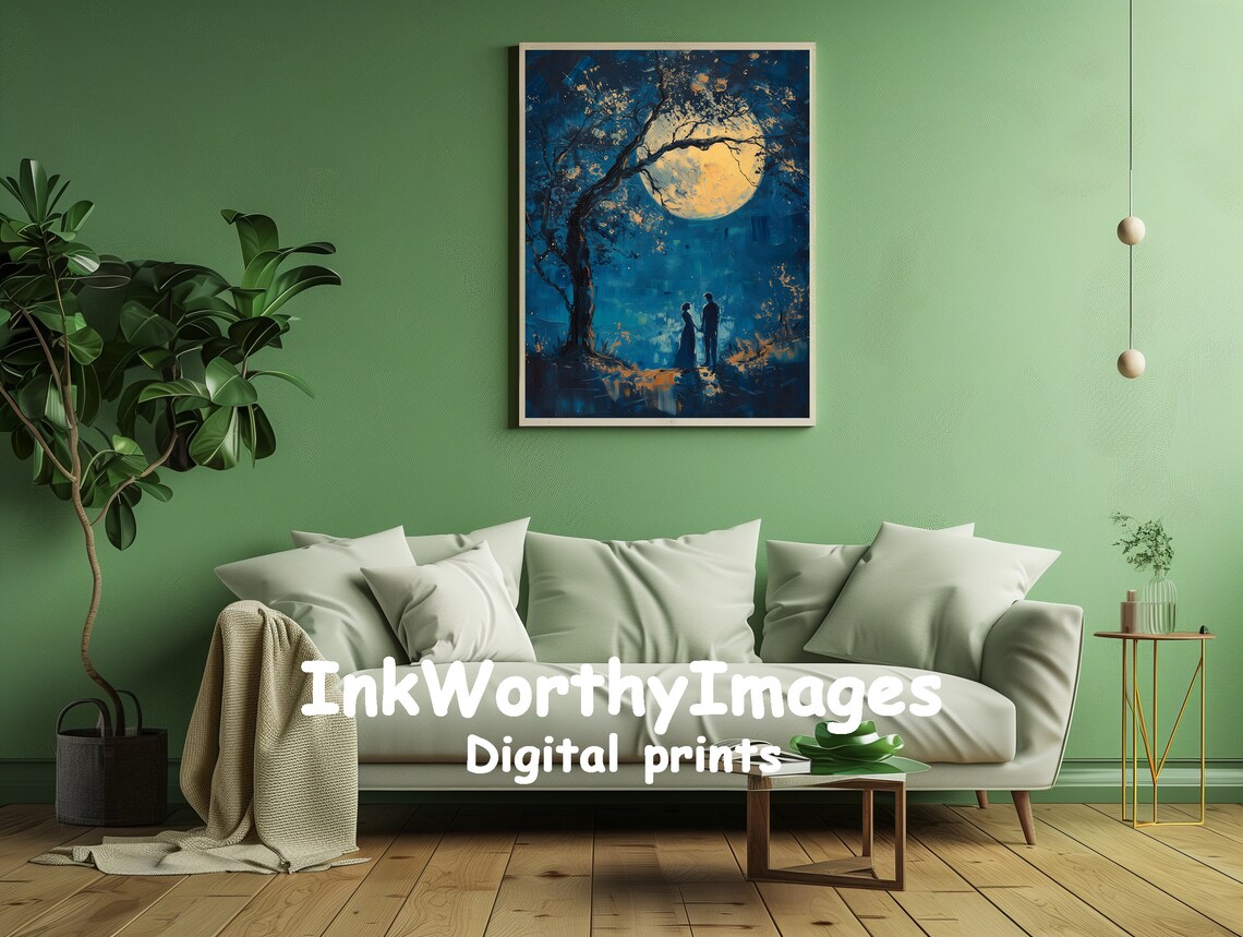 Romantic Moonlit Couple Night Sky Scene Silhouette - Image 5