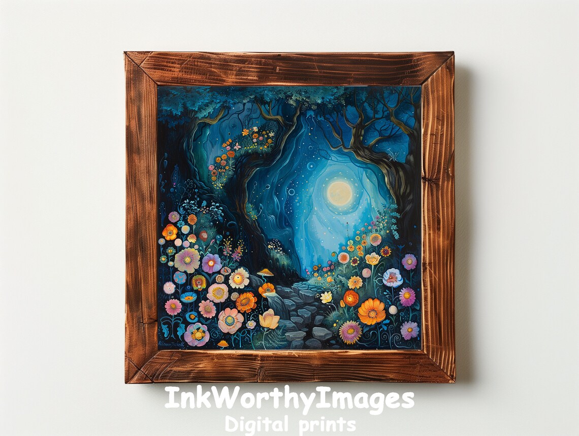 Enchanted Moonlit Garden, Whimsical Floral Pathway - Image 2
