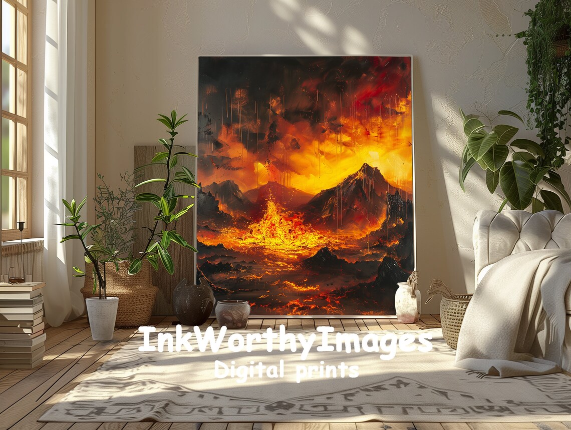Volcanic Eruption Abstract Art, Fiery Landscape - Image 2