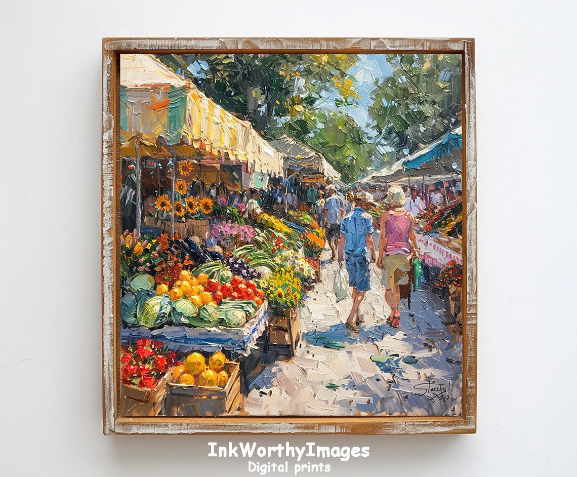 Bustling Market Street Art Print, Vibrant Cityscape - Image 6