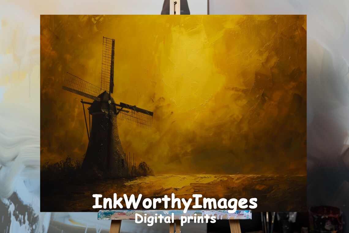 Golden Sunset Windmill - Impressionist Art Print