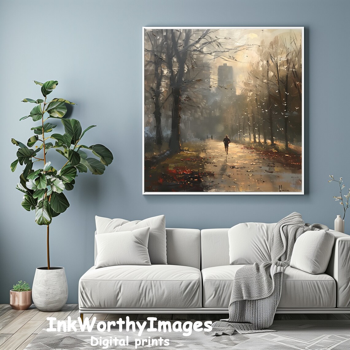 Morning Jog In The Park, Autumn Pathway Art - Image 3