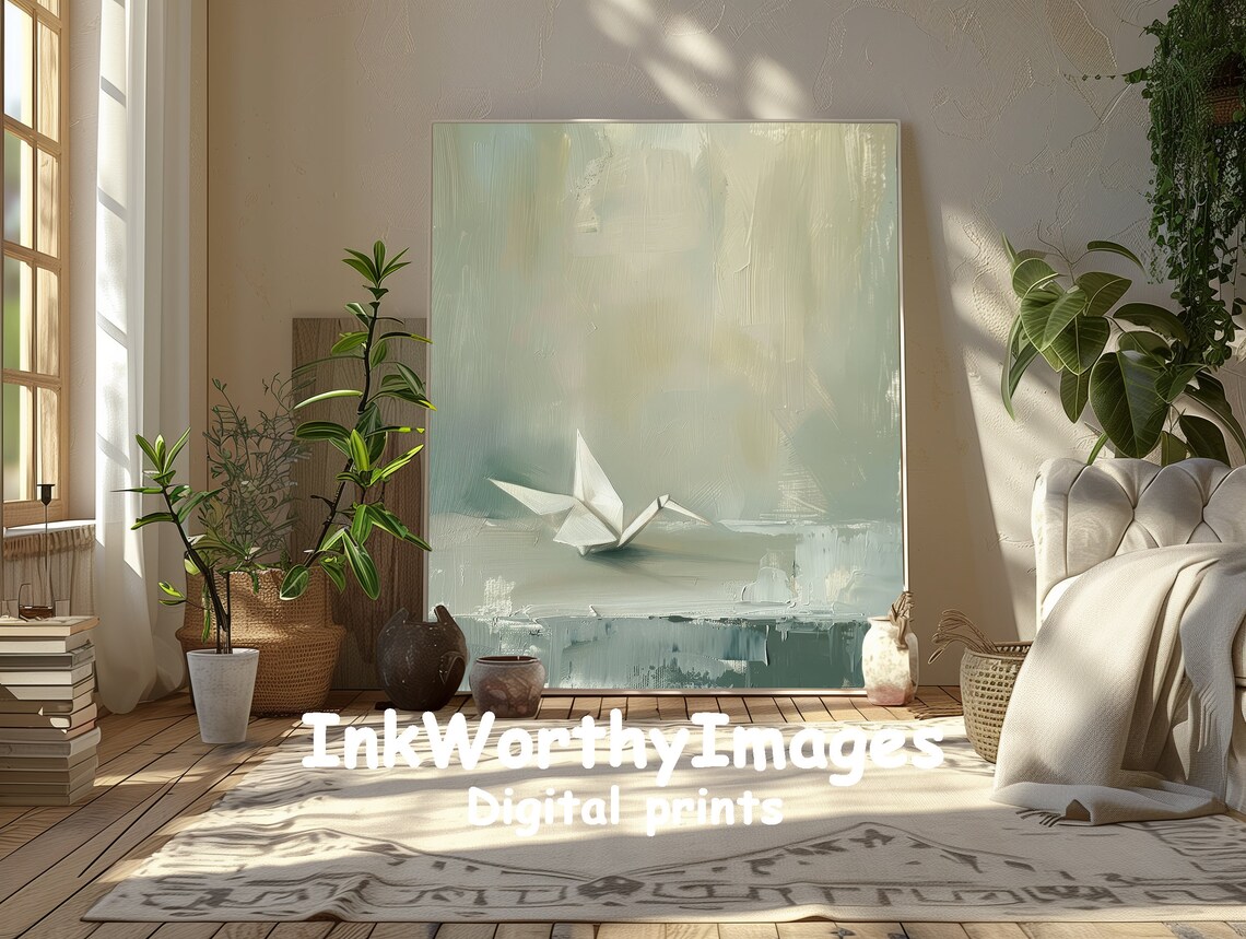 Minimalist Origami Crane, Modern Art Print - Image 2
