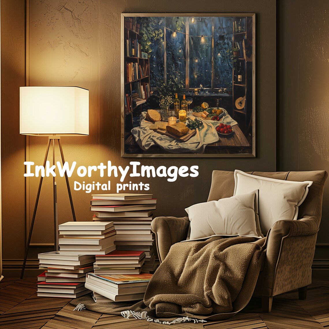Evening Feast, Cozy Dining Scene Art Print - Image 4
