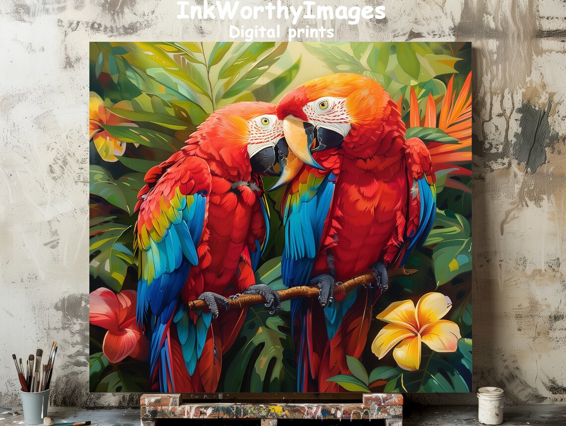 Parrot Pair Art Print, Tropical Bird Decor