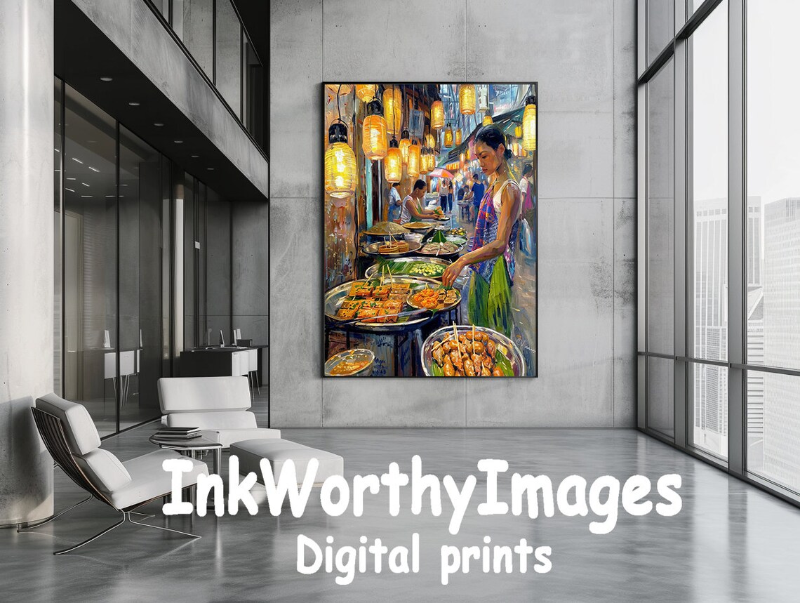 Night Market Food Stall, Urban Lantern Scene - Image 5