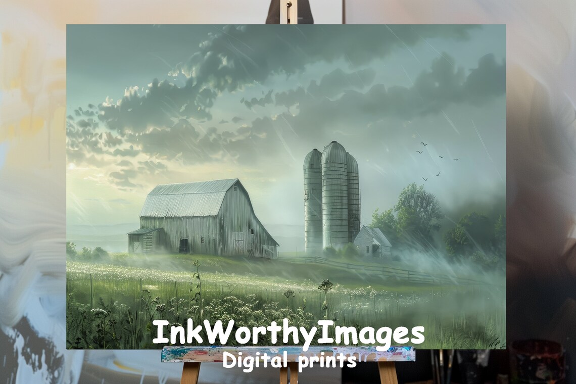 Rustic Farm Scene - Farmhouse Morning Landscape
