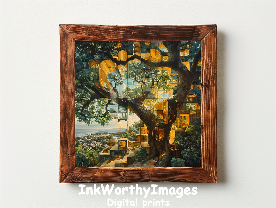 Enchanted Treehouse, Surreal Nature Landscape Art Print - Image 2
