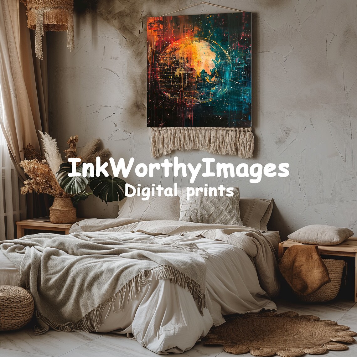 World Map, Abstract Futuristic Global Art - Image 3