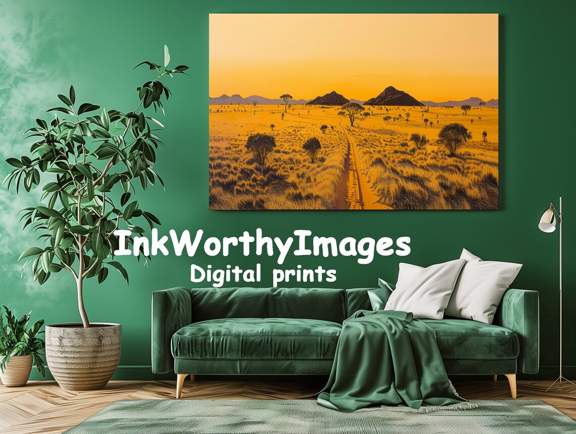 Golden Savannah Road Painting, African Landscape - Image 2
