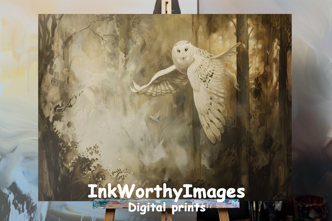 Ethereal Owl In Flight, Mystical Forest Scene