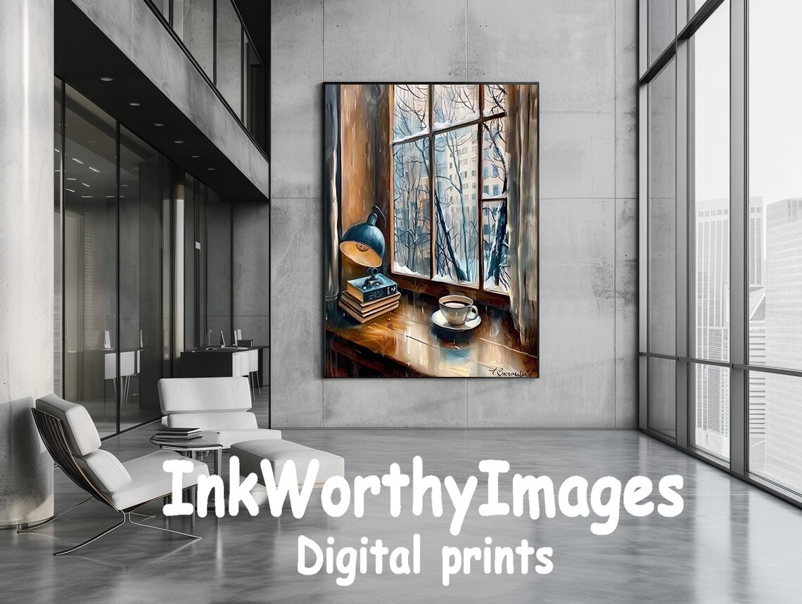 Cozy Winter Window, Snowy Day With Coffee Books - Image 6