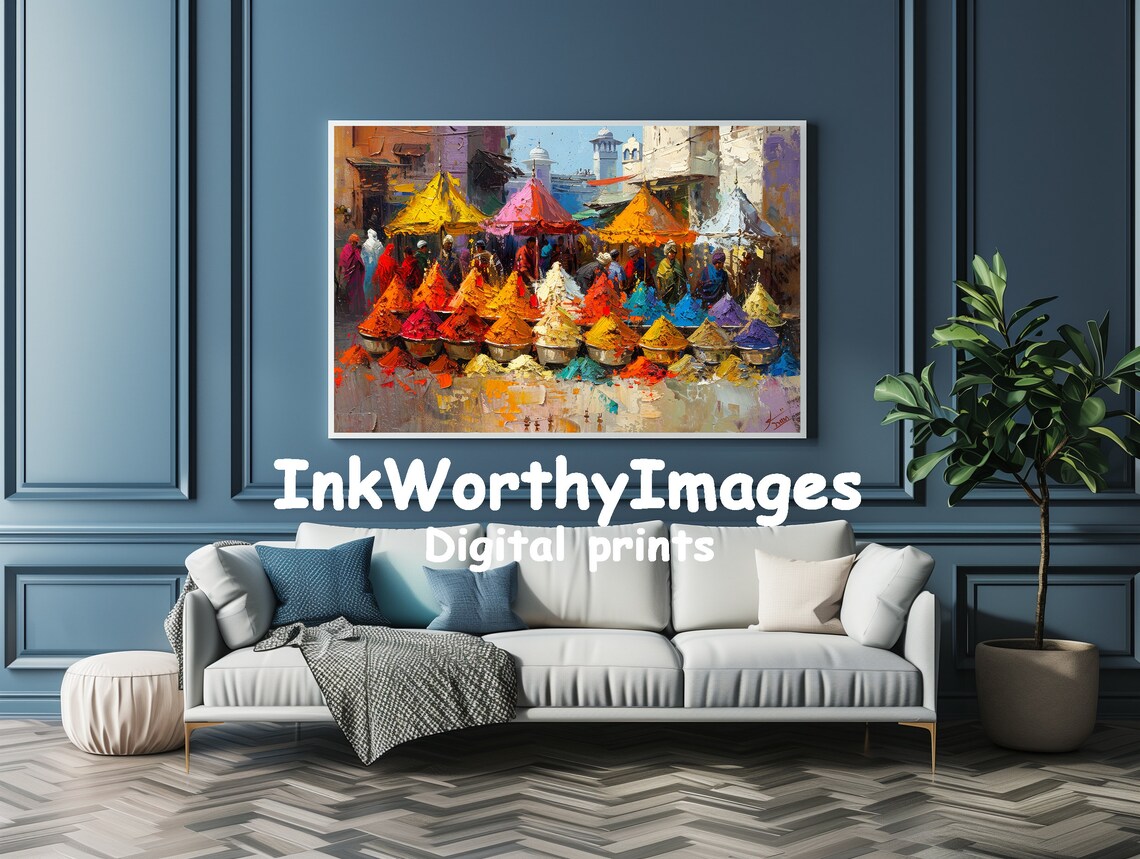 Indian Spice Market, Vibrant Street Scene Art Print - Image 3
