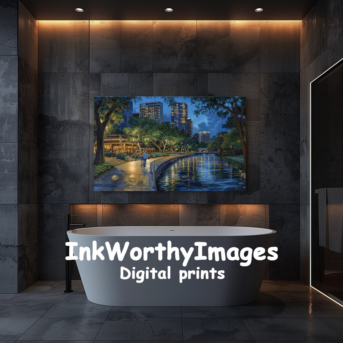 City Lights And Reflections, Urban Nightscape Art Print - Image 5