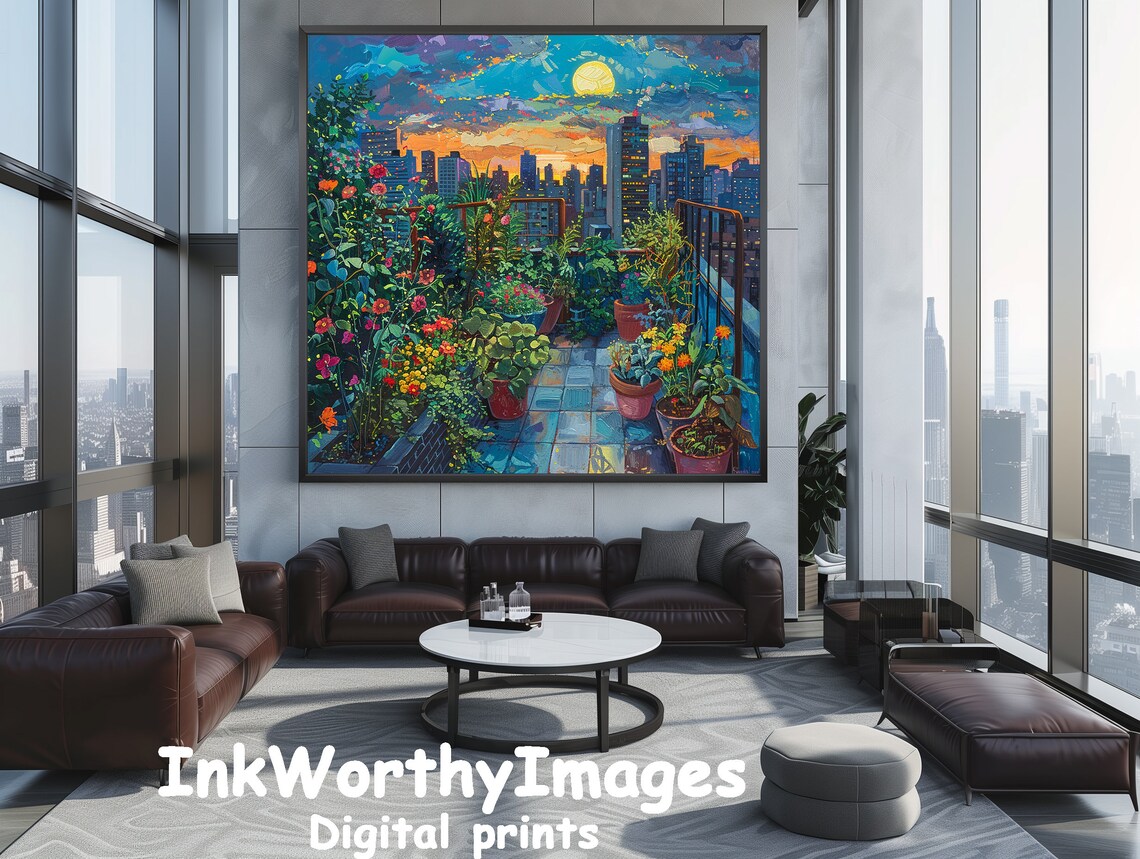 Urban Balcony Garden At Sunset, Lush Cityscape - Image 4