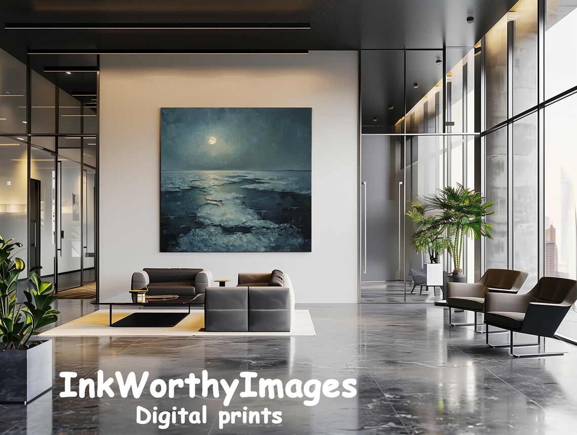 Moonlit Seascape Art Print, Serene Coastal Night - Image 4