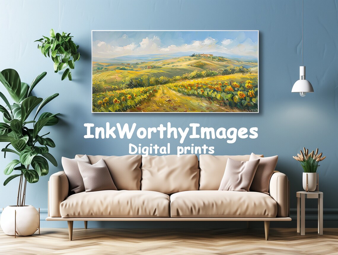 Sunflower Fields Landscape, Tuscan Countryside Art - Image 4