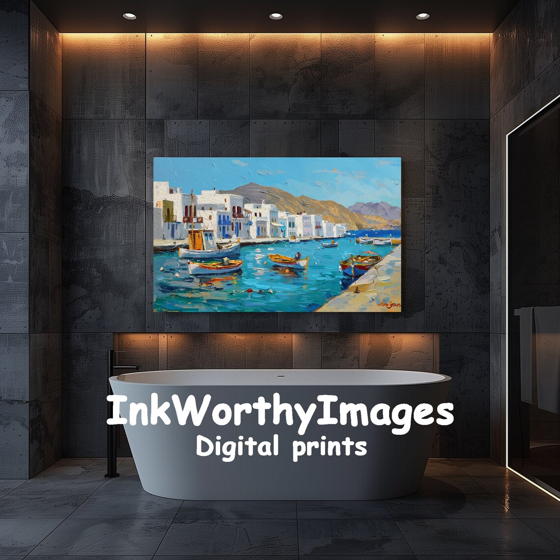 Greek Seaside Village, Mediterranean Harbor Scene - Image 5