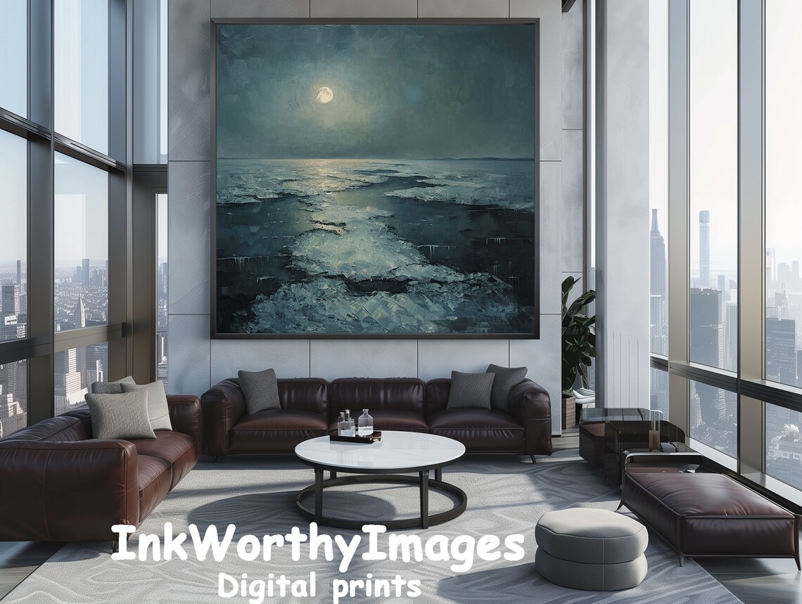 Moonlit Seascape Art Print, Serene Coastal Night - Image 2