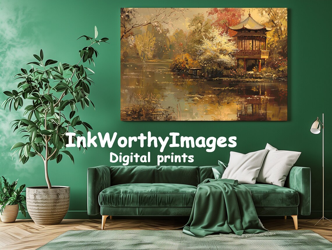 Serene Japanese Garden, Tranquil Pagoda By The Lake - Image 2