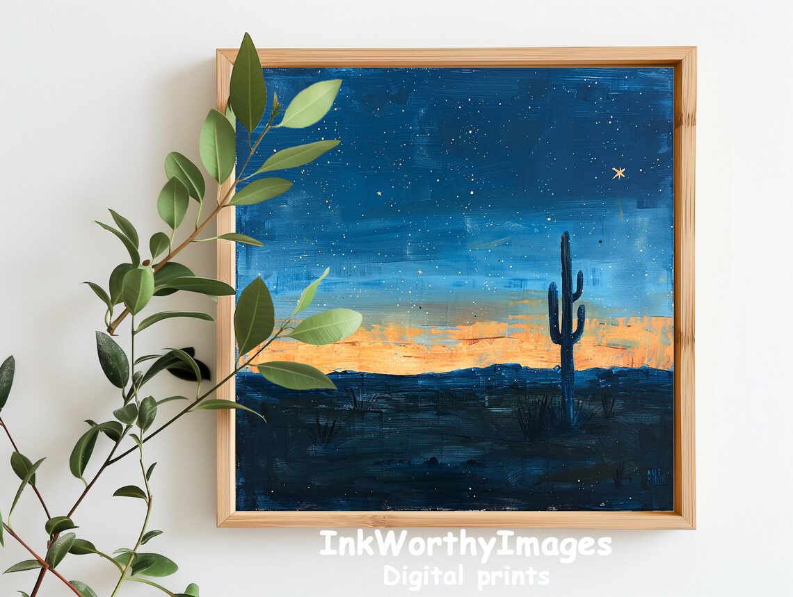 Starry Night Desert Cactus Art Print, Sunset Landscape - Image 6