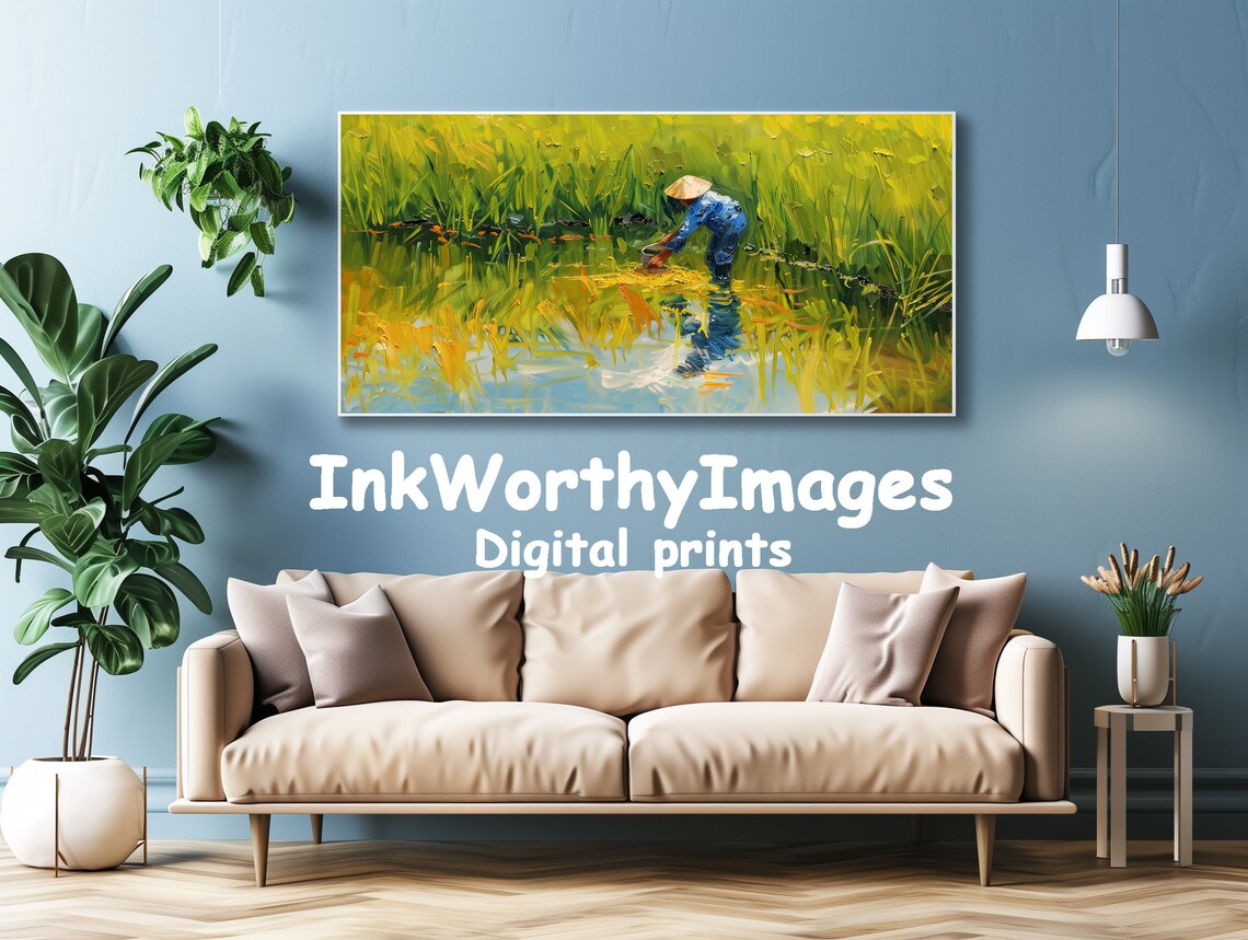 Impressionist Rice Field Landscape Painting - Image 4