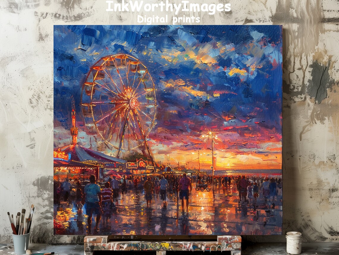 Enchanted Evening Fairground, Vibrant Carnival Scene