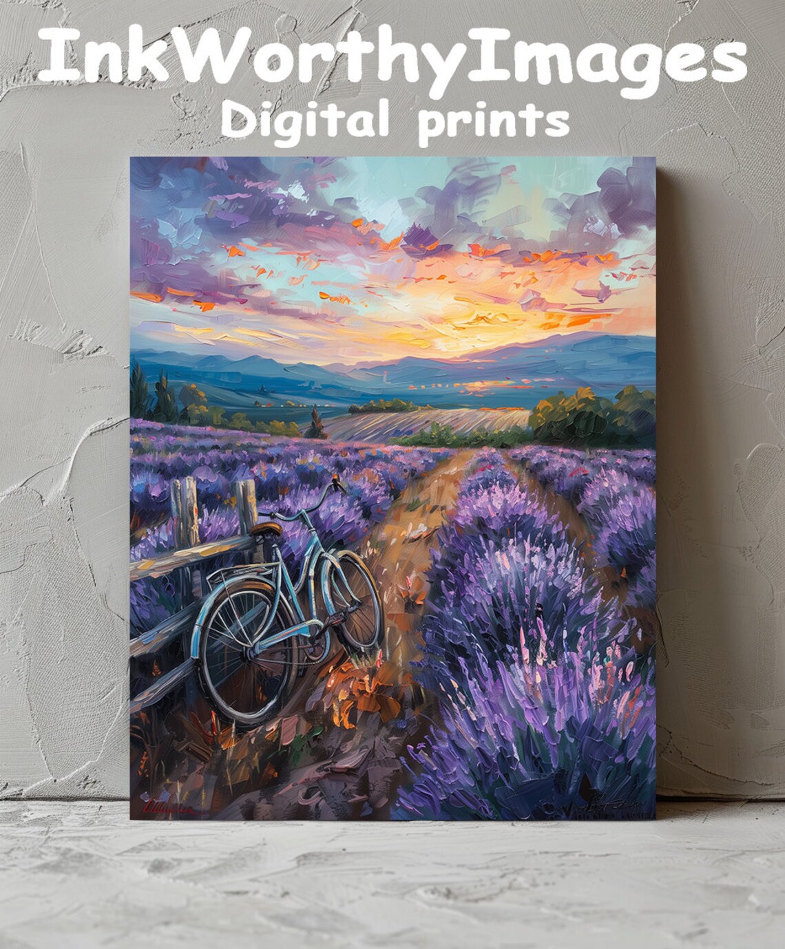 Lavender Field Sunset With Bicycle Painting