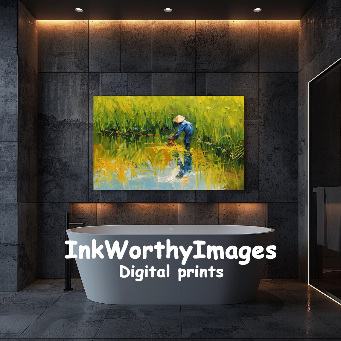 Impressionist Rice Field Landscape Painting - Image 5