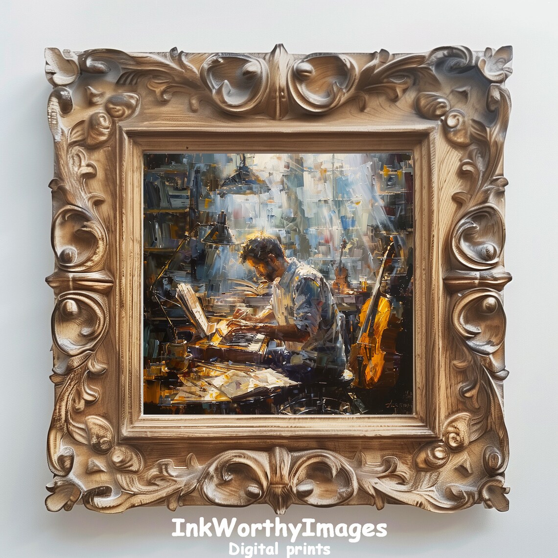 Musician At Work Piano Art, Vintage Musician Scene - Image 6