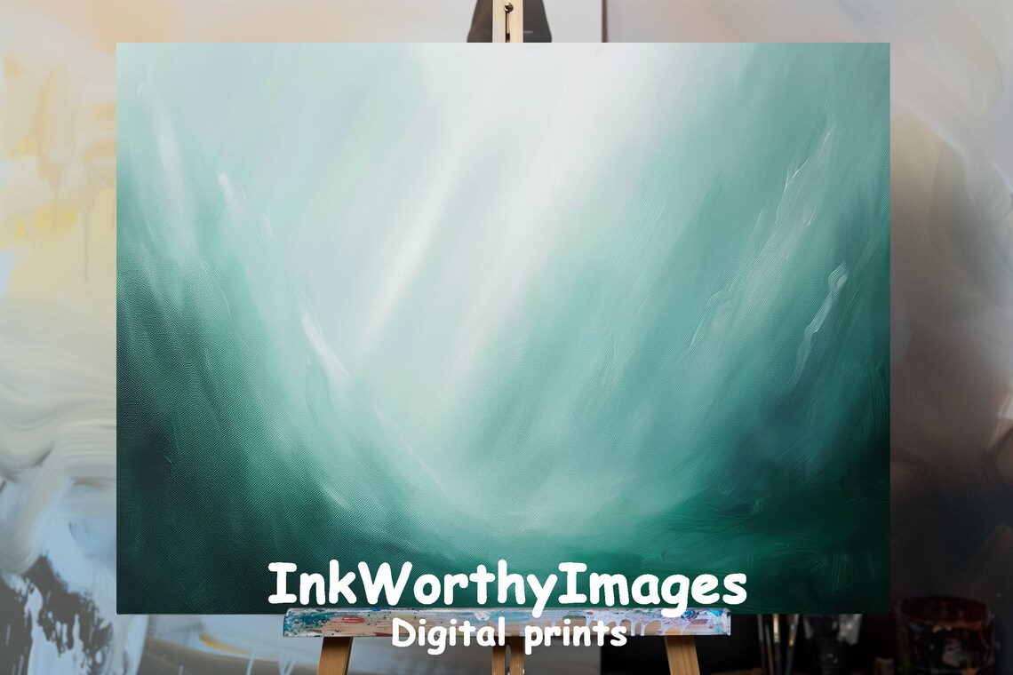Abstract Green Wave Painting, Minimalist Ocean Art