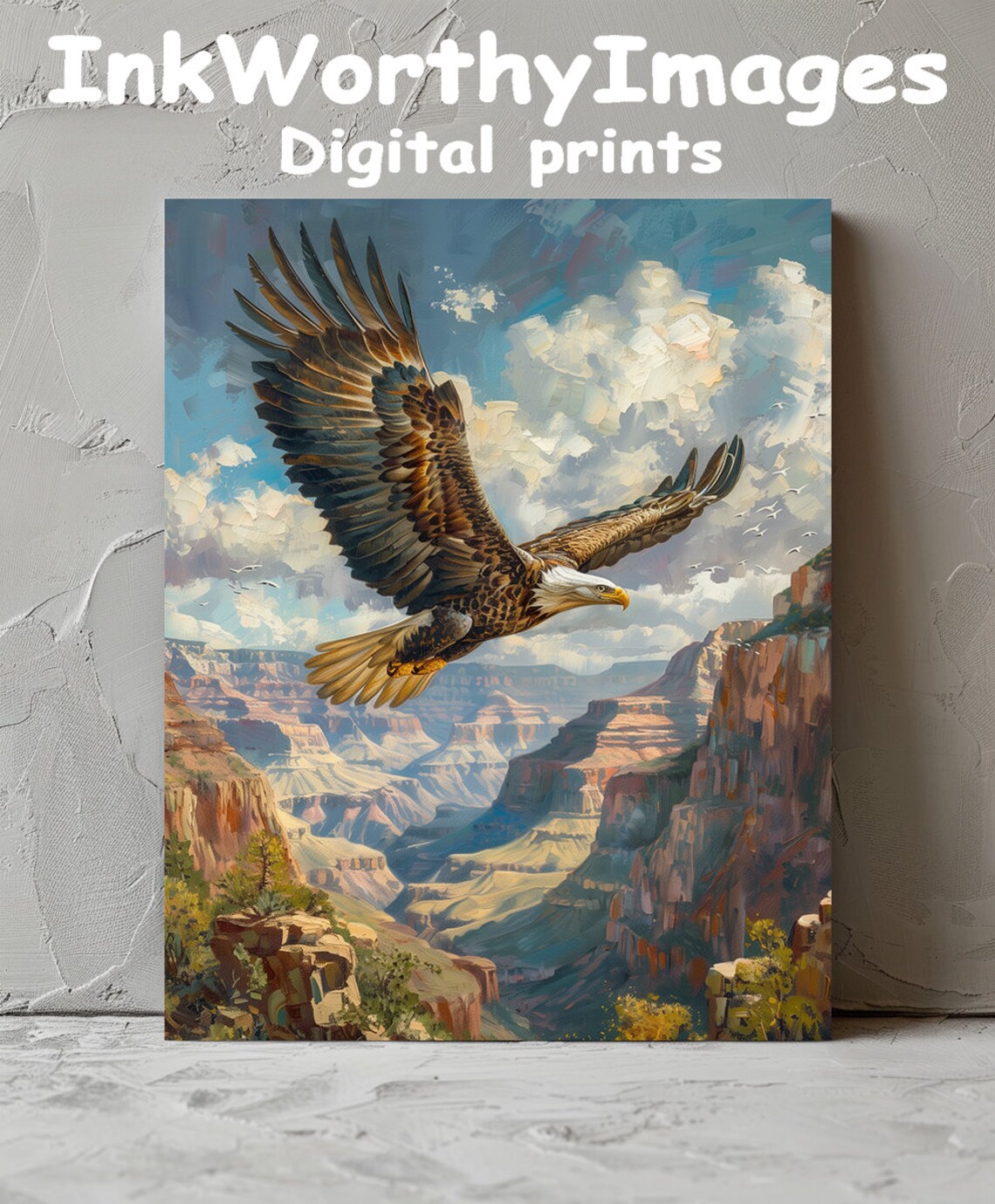Majestic Eagle Over Canyon Painting, Wildlife Landscape