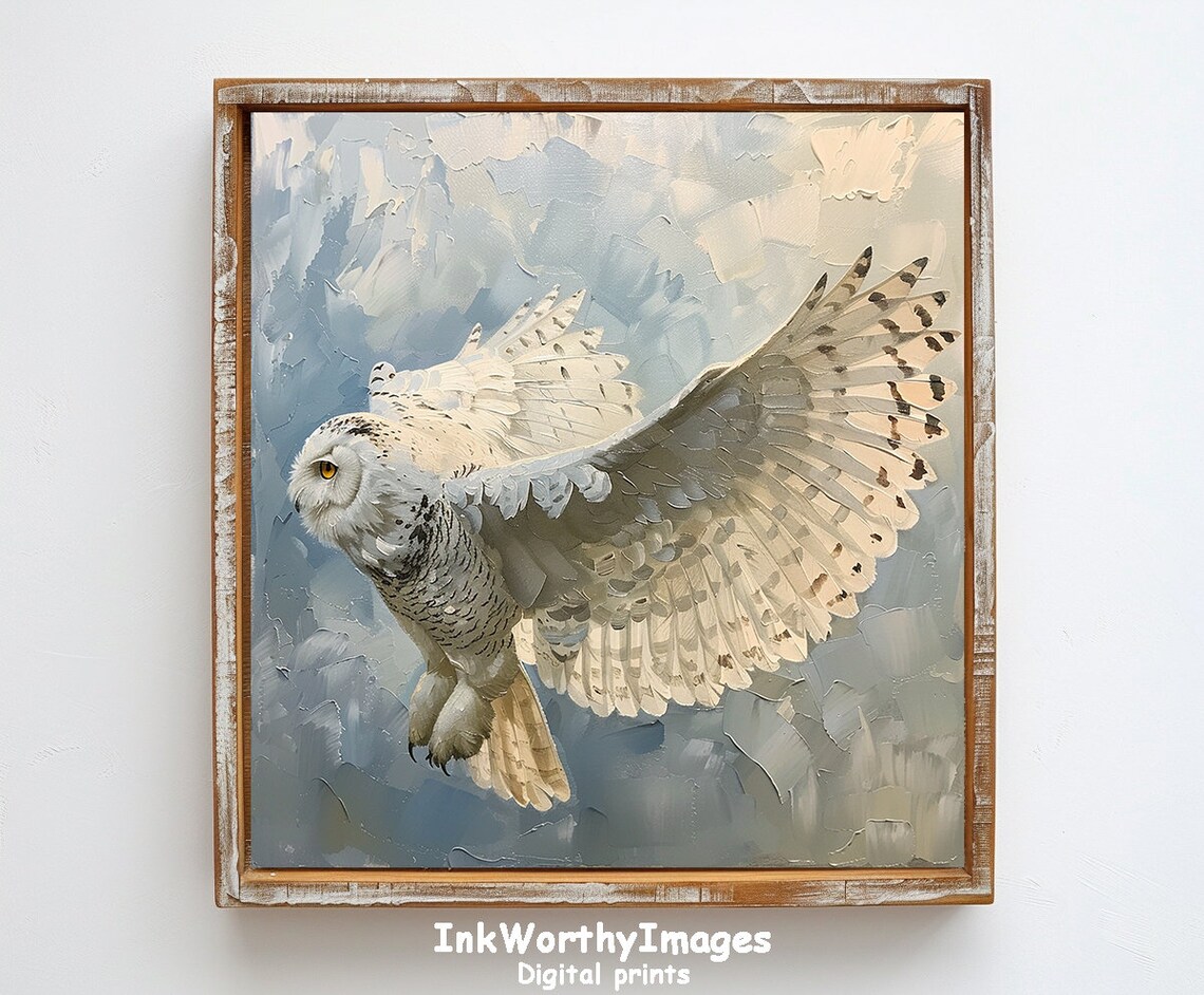Majestic Snowy Owl In Flight, Wildlife Painting - Image 6