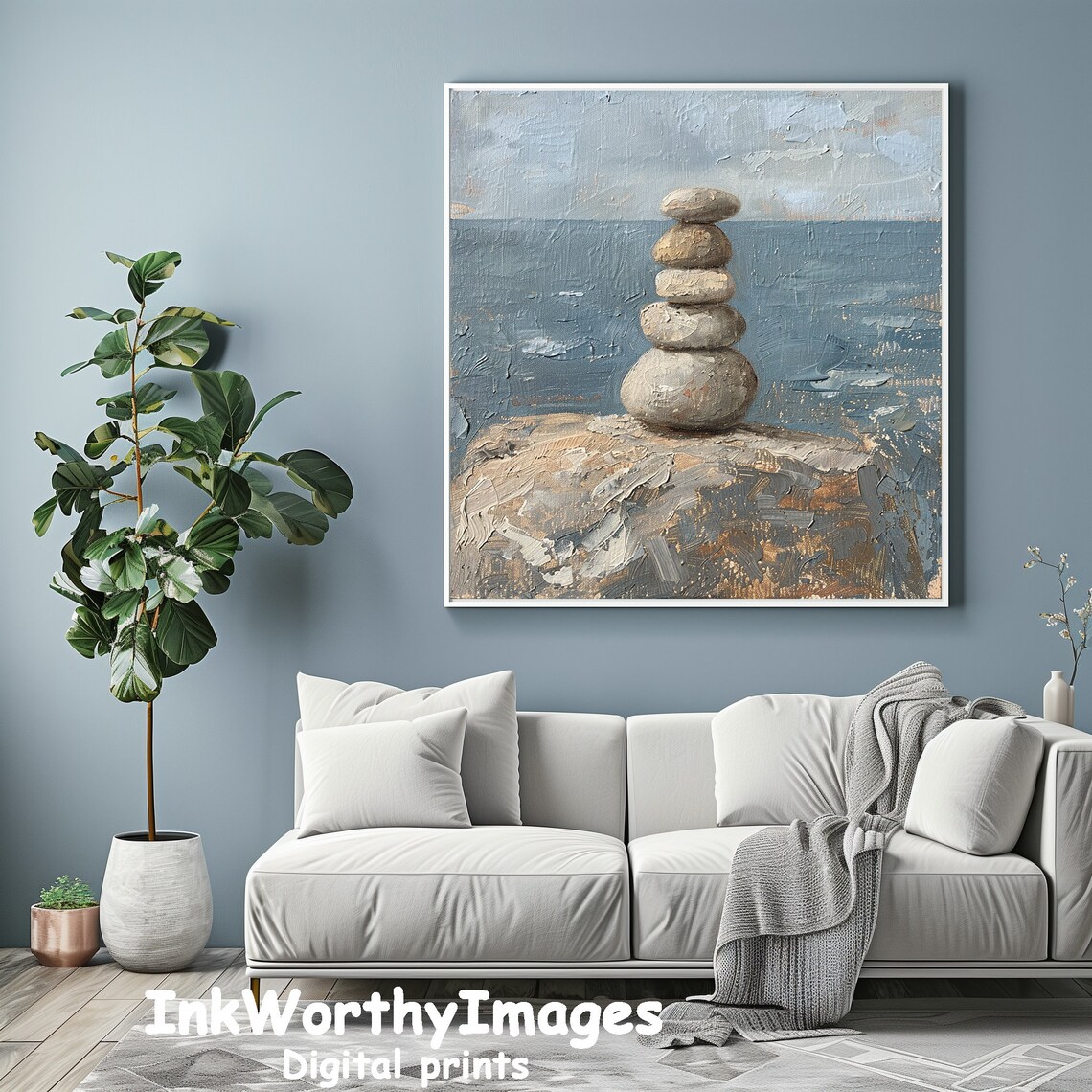 Zen Stone Balance Art Print, Tranquil Coastal Decor - Image 2