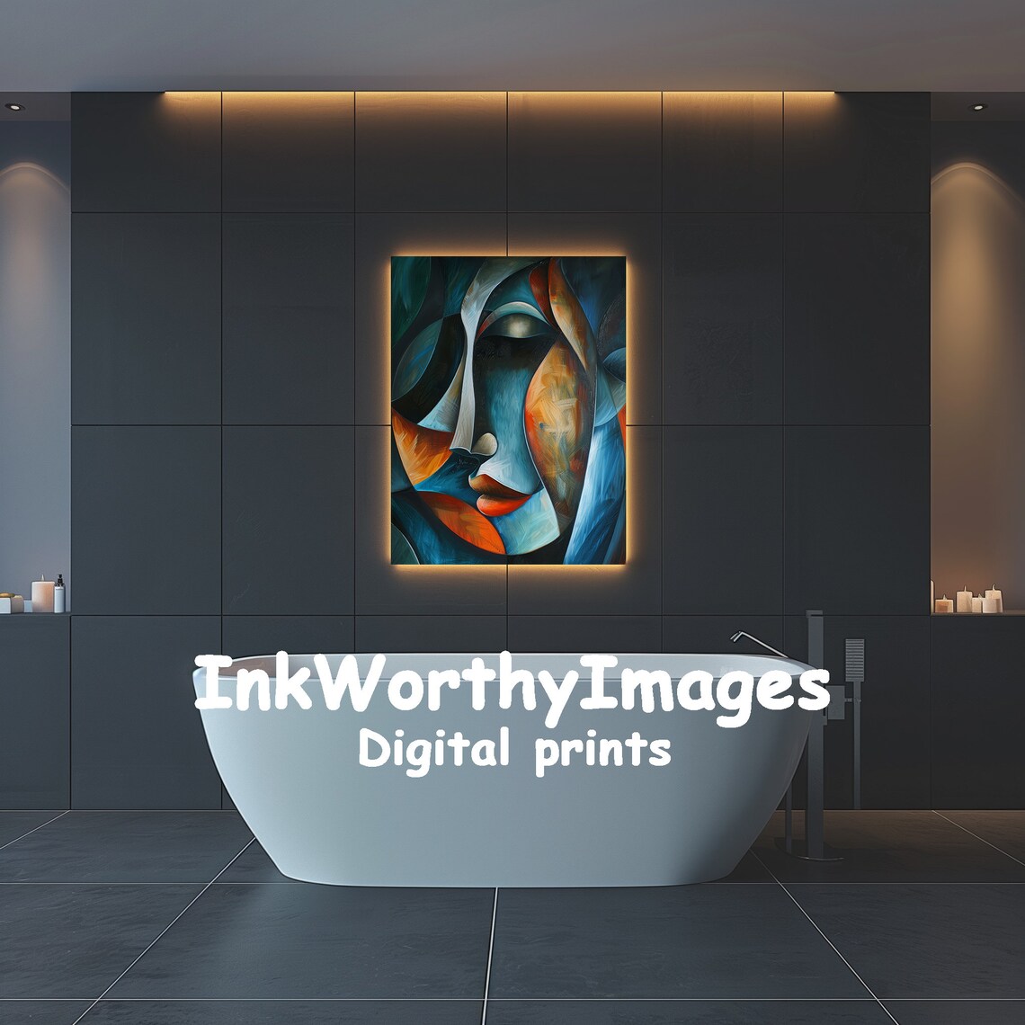 Abstract Portrait, Modern Cubist Face Wall Art - Image 3