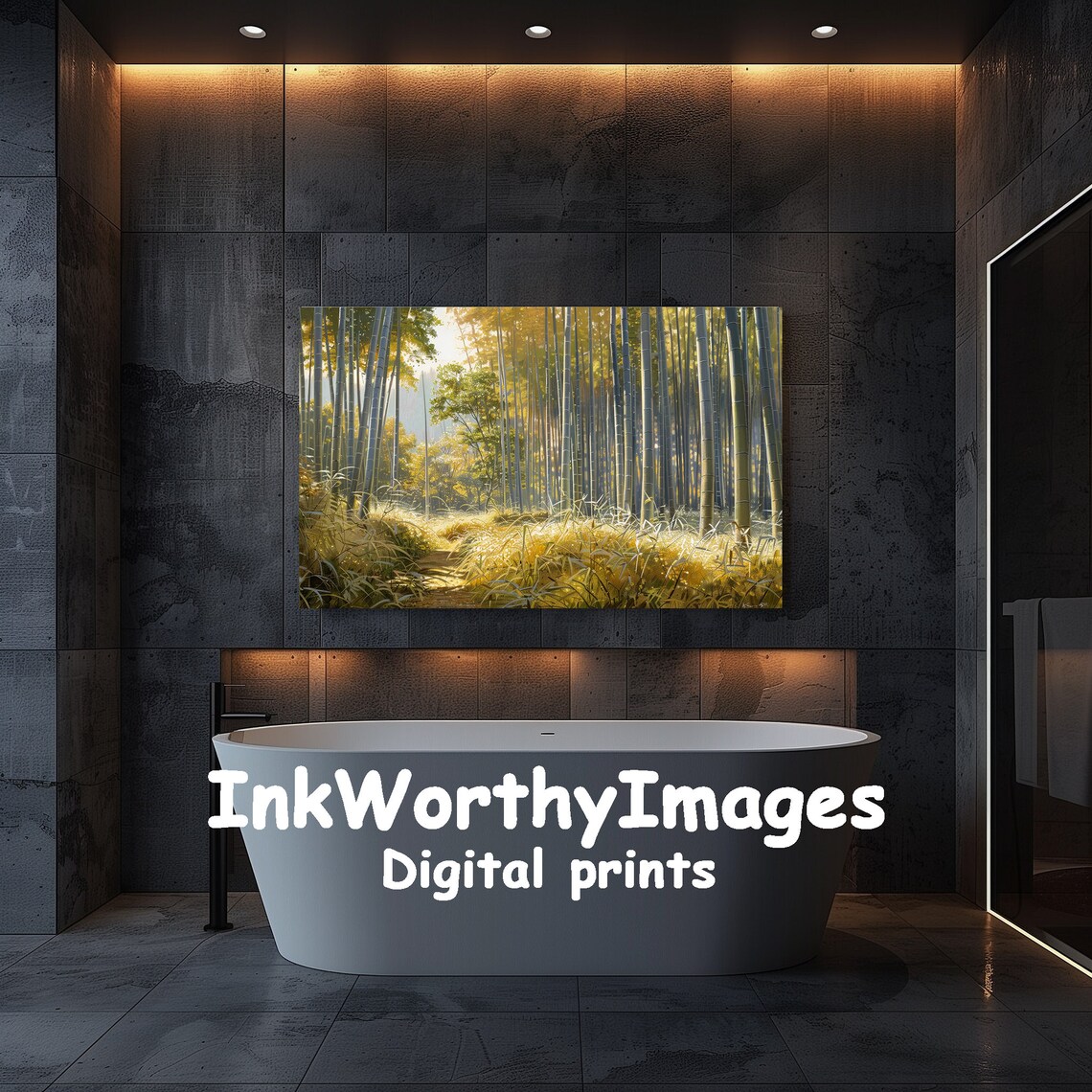 Golden Sunlit Bamboo Grove, Tranquil Forest Landscape Art - Image 5