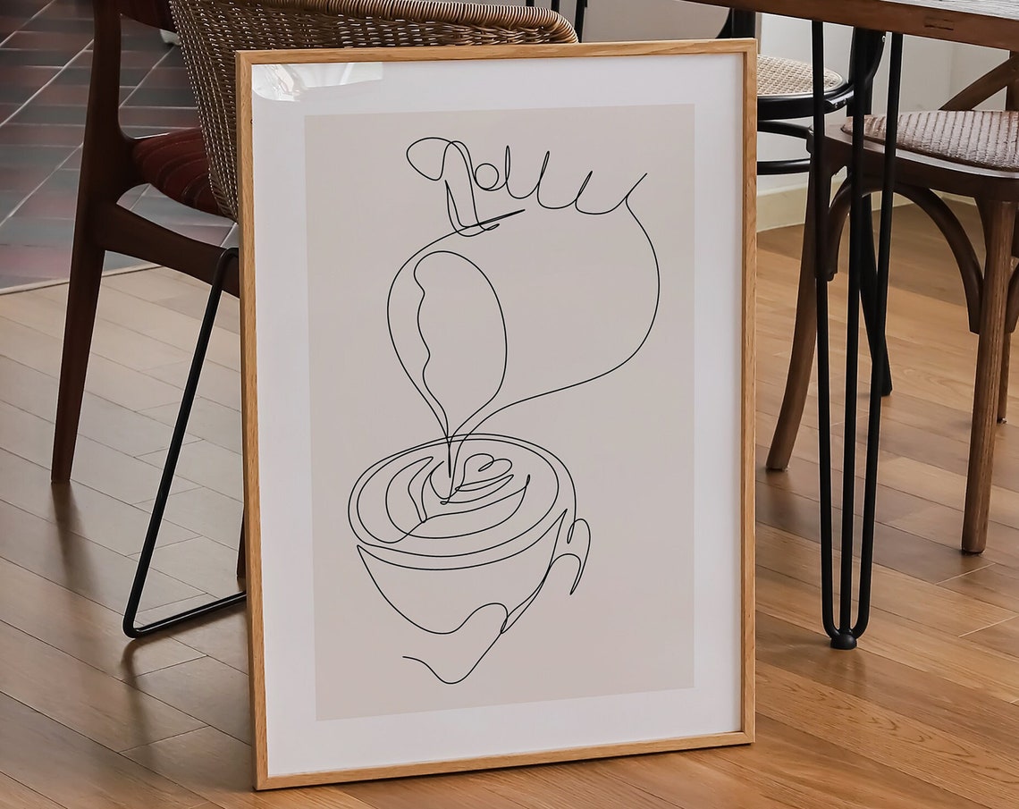 Hand Drawn Single Line Coffee Cup Minimal Neutral Kitchen Wall Art - Image 3