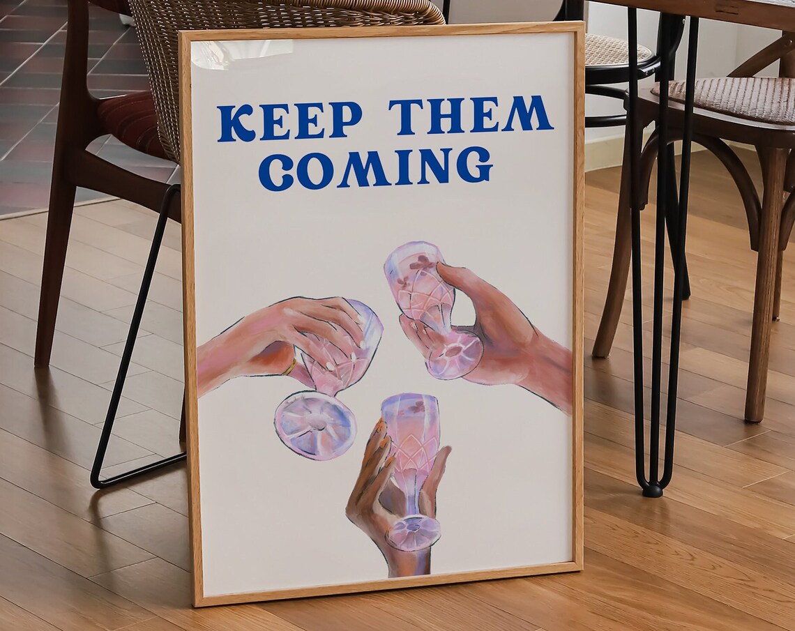 Keep Them Coming Champagne Flutes Raised Hands Pastel Bar Cart Poster - Image 5