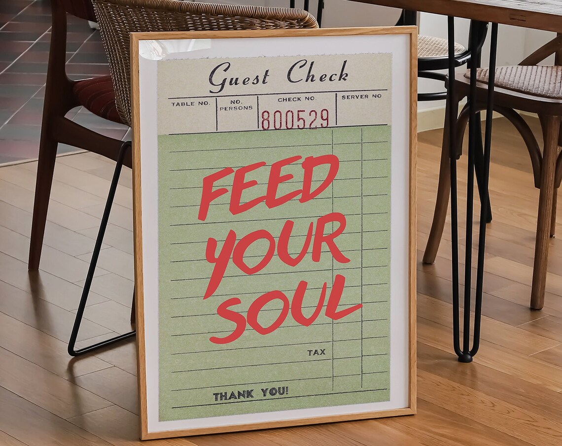Feed Your Soul Red Lettering Retro Guest Check Kitchen Poster