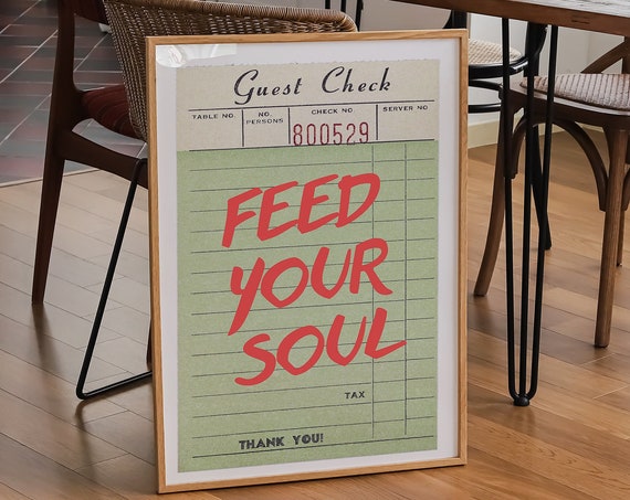 Feed Your Soul Print Guest Check Print Trendy Kitchen Decor Bar Cart Print Retro Guest Check Wall Art Funky Decor Aesthetic Bar Cart