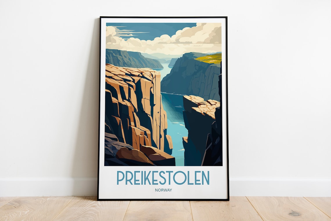 Preikestolen Travel Poster, Norway Landscape Print