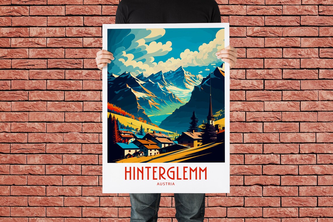 Hinterglemm Austria Travel Poster with Alpine Village and Peaks - Image 3