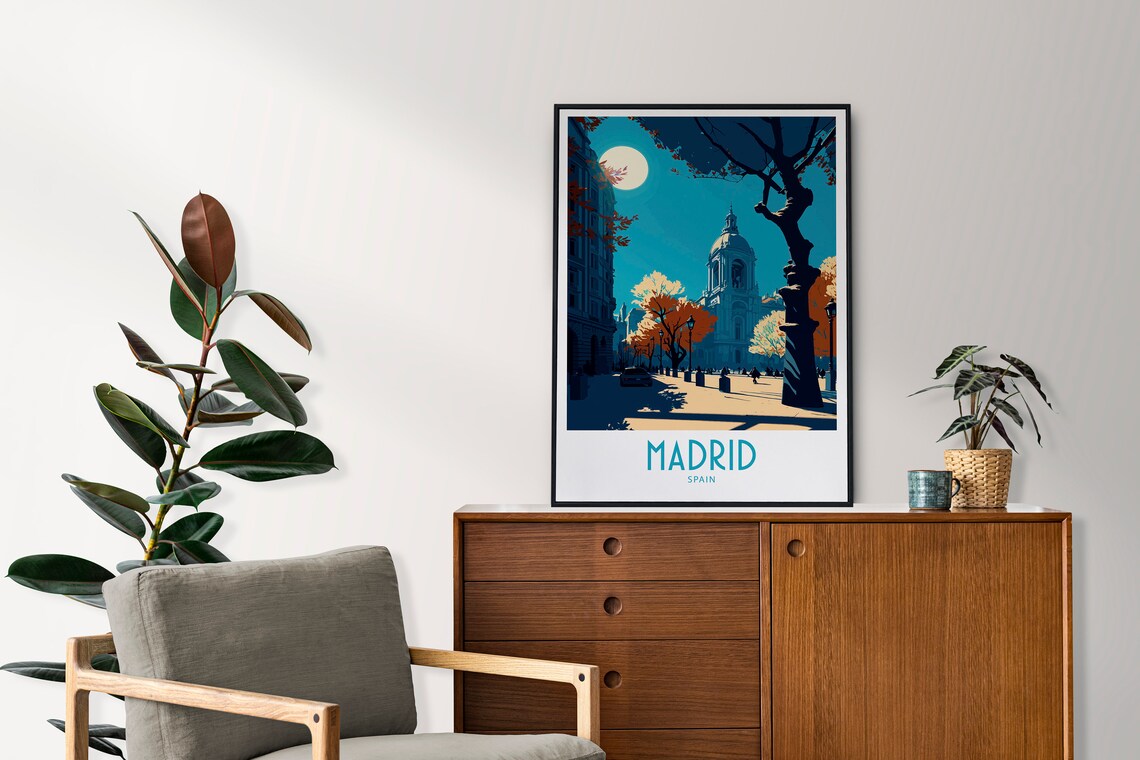 Madrid Spain Moonlit Evening Cathedral Street Vintage Travel Poster - Image 3