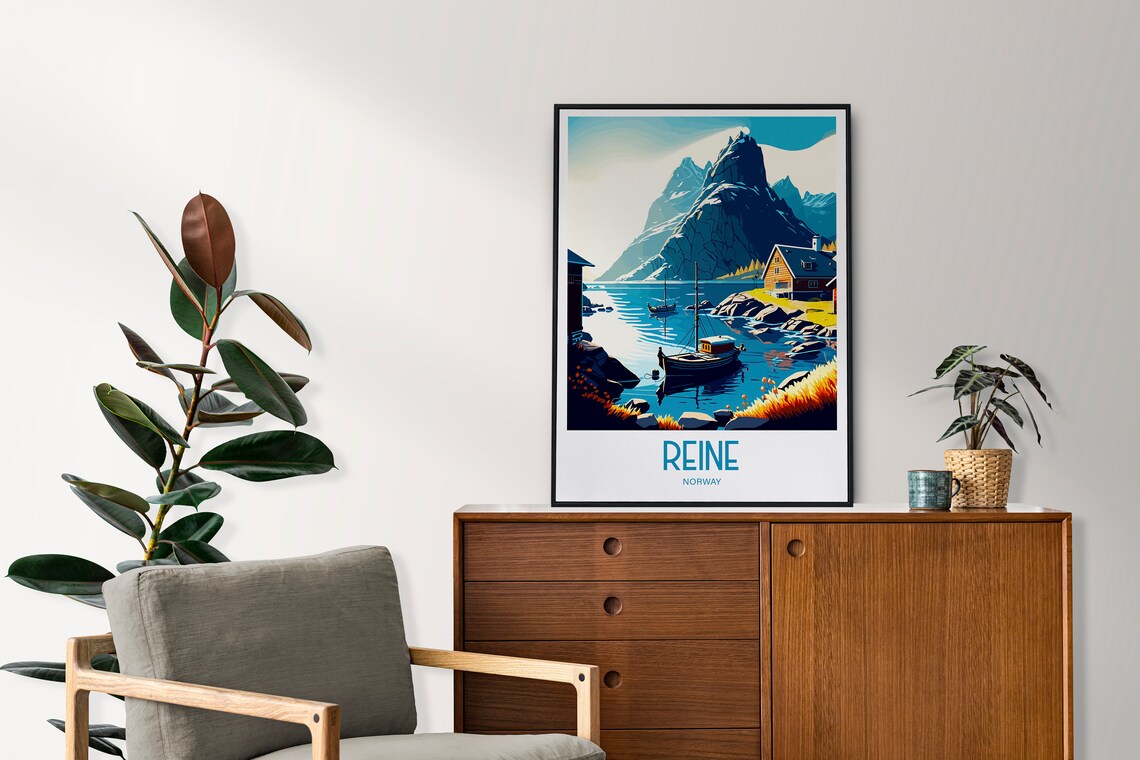 Reine Norway Fjord Fishing Boat Mountain Vintage Travel Poster Art - Image 4