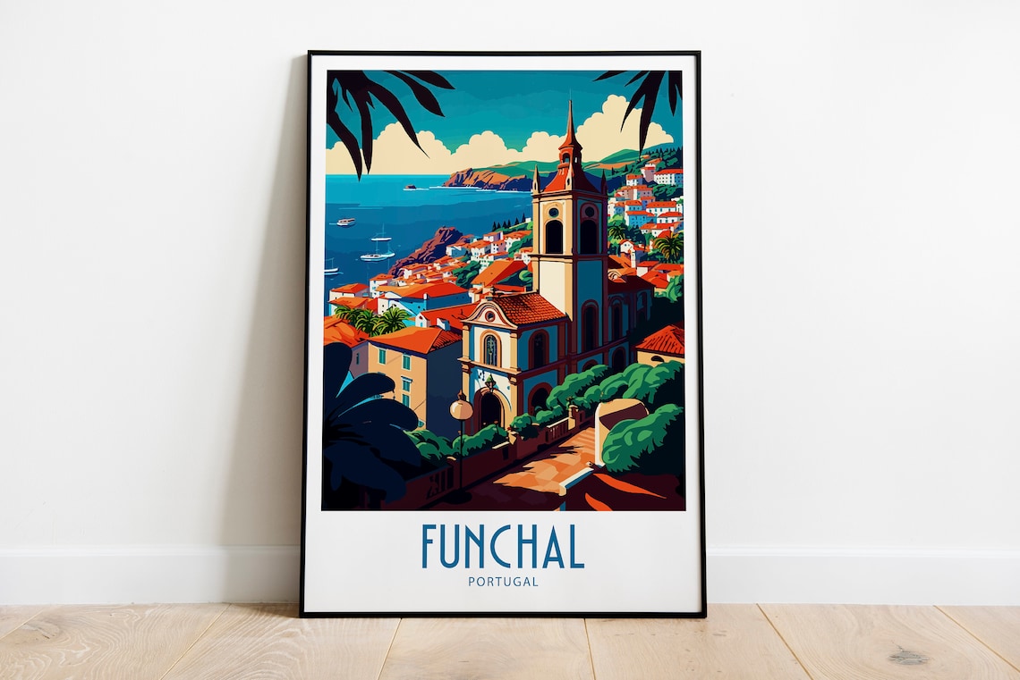 Funchal Madeira Portugal Travel Poster with Coastal Town Boats - Image 6