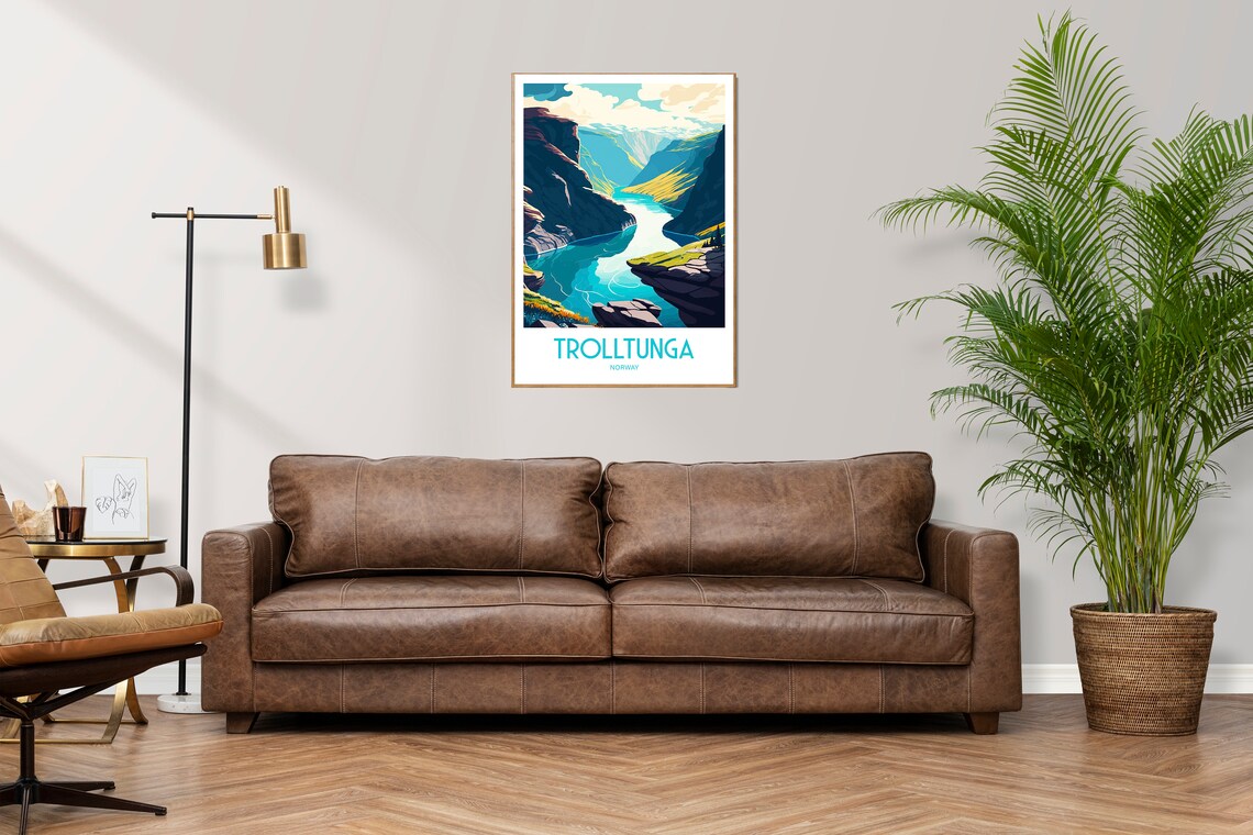 Trolltunga Norway Fjord Valley Cliff View Retro Travel Art Poster - Image 2