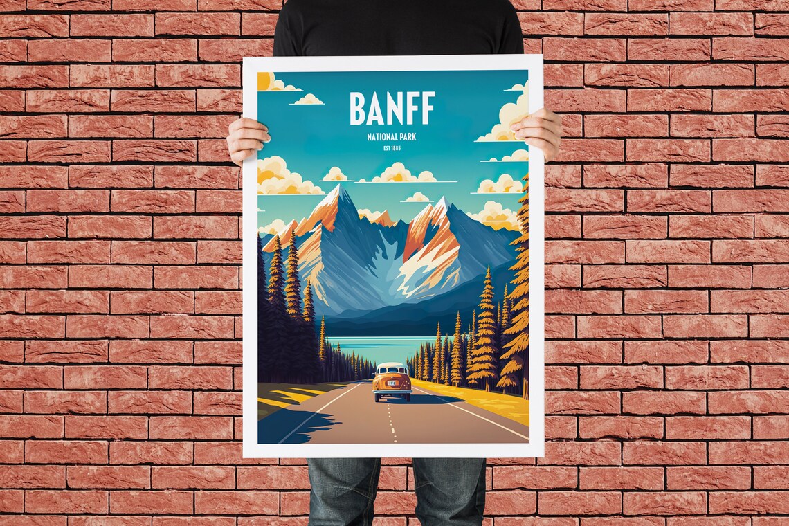 Banff National Park Vintage Mountain Road Trip Travel Poster Est 1885 - Image 3