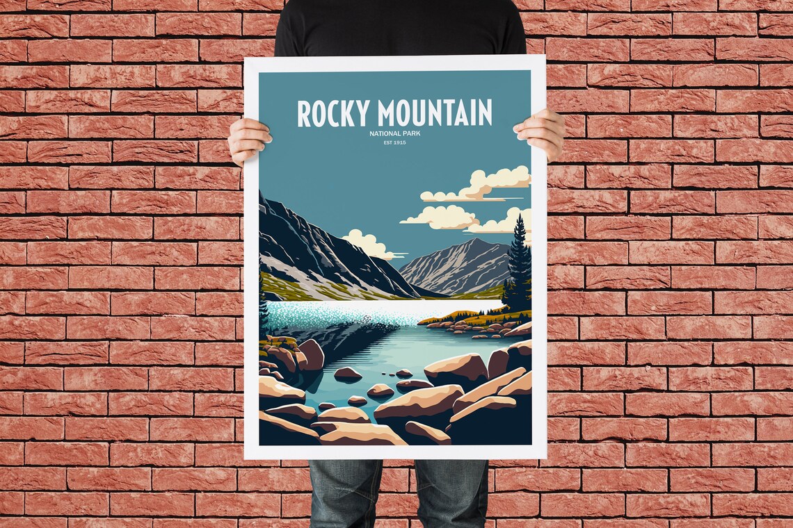 Rocky Mountain National Park Vintage Poster Alpine Lake Peaks Art - Image 4