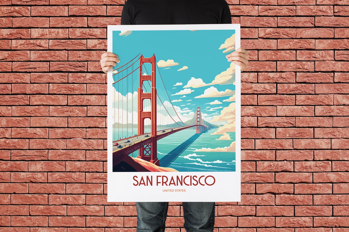 San Francisco Golden Gate Bridge Bay View Vintage Travel Poster - Image 3